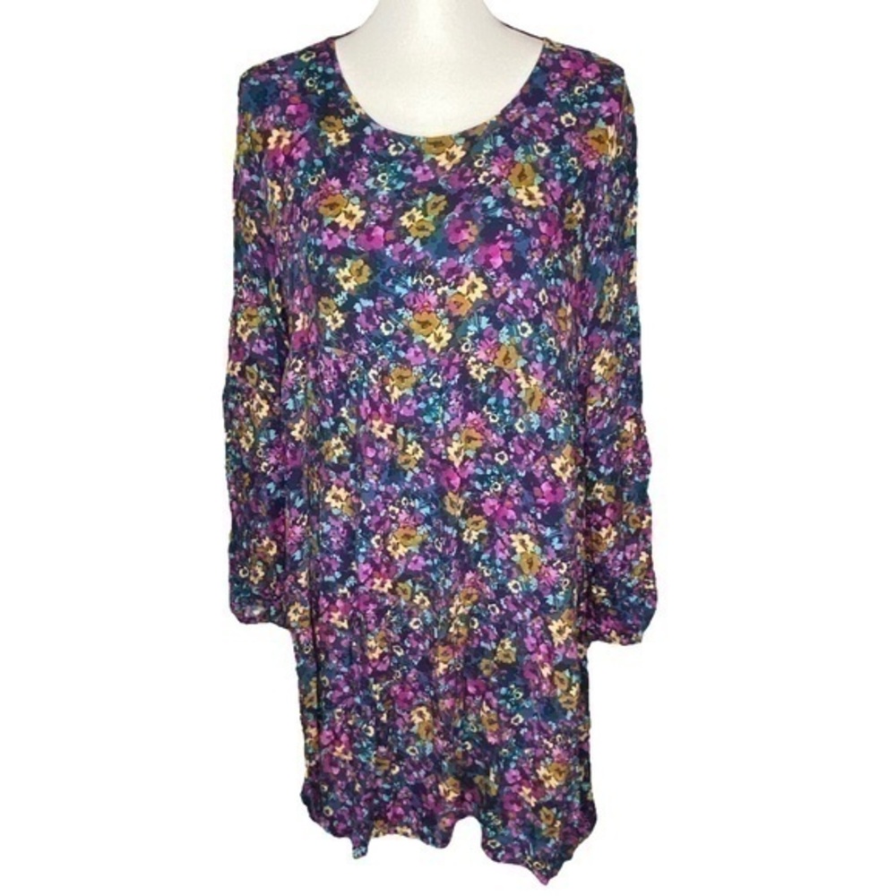 Time And Tru Floral Print Dress Tiered Longβ Sleeve Prairie Dress Size L 12 14